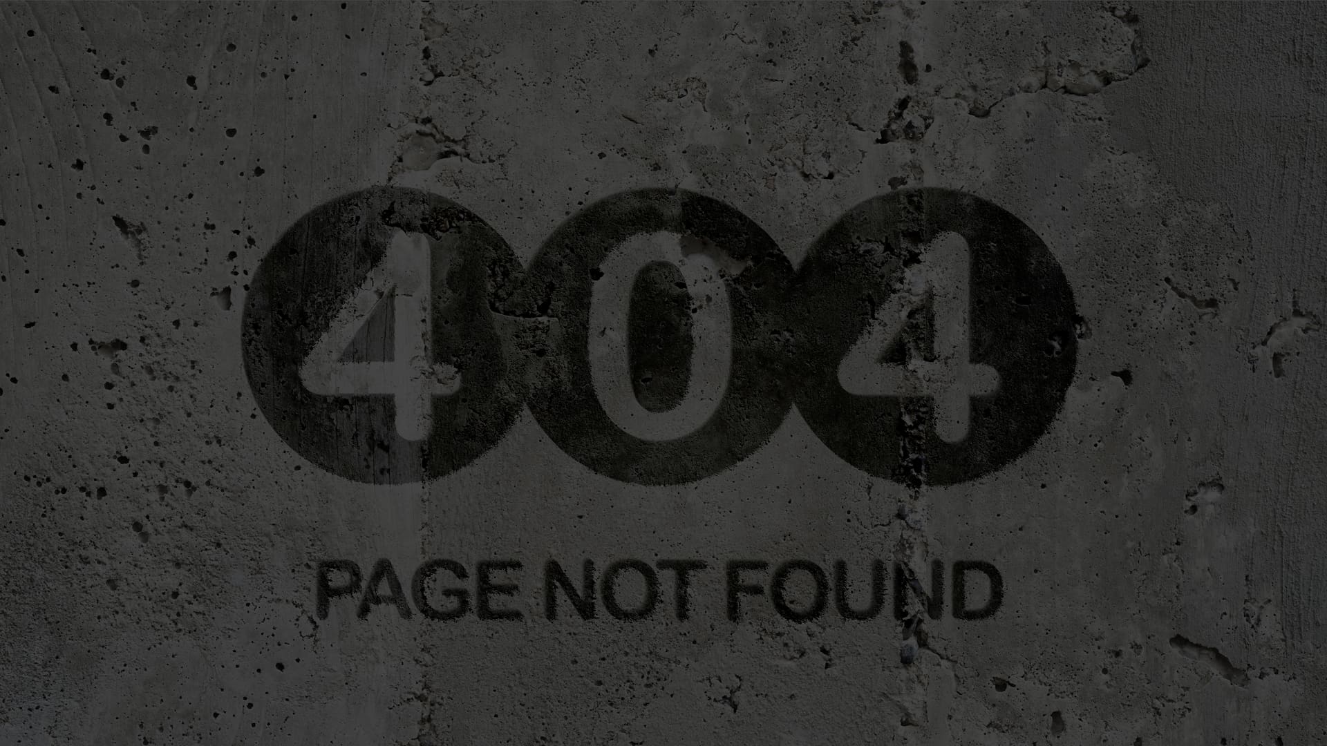 Dunkles Bild mit der Aufschrift "404 PAGE NOT FOUND" auf einem Betonhintergrund.